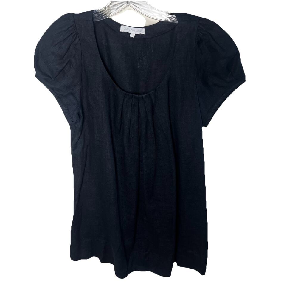 Anne‎ Fontaine Linen Short Sleeve Flared Meryl Navy Sz 40 8 Spring Quiet Luxury
